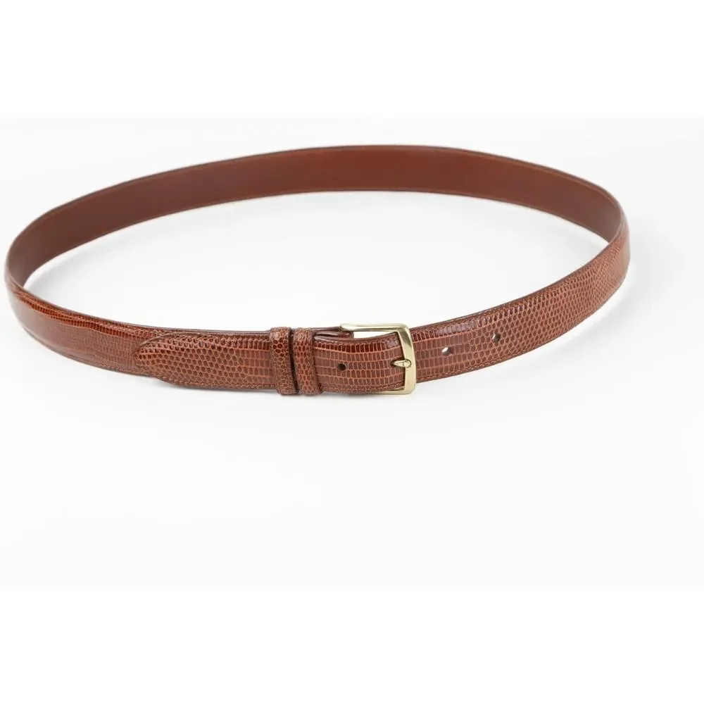 Coach Vintage Cognac Brown Lizard Embossed Leather Belt Brass Buckle Size 36 90
